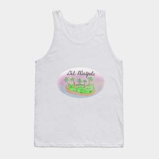 Del Malpelo watercolor Island travel, beach, sea and palm trees. Holidays and vacation, summer and relaxation Tank Top